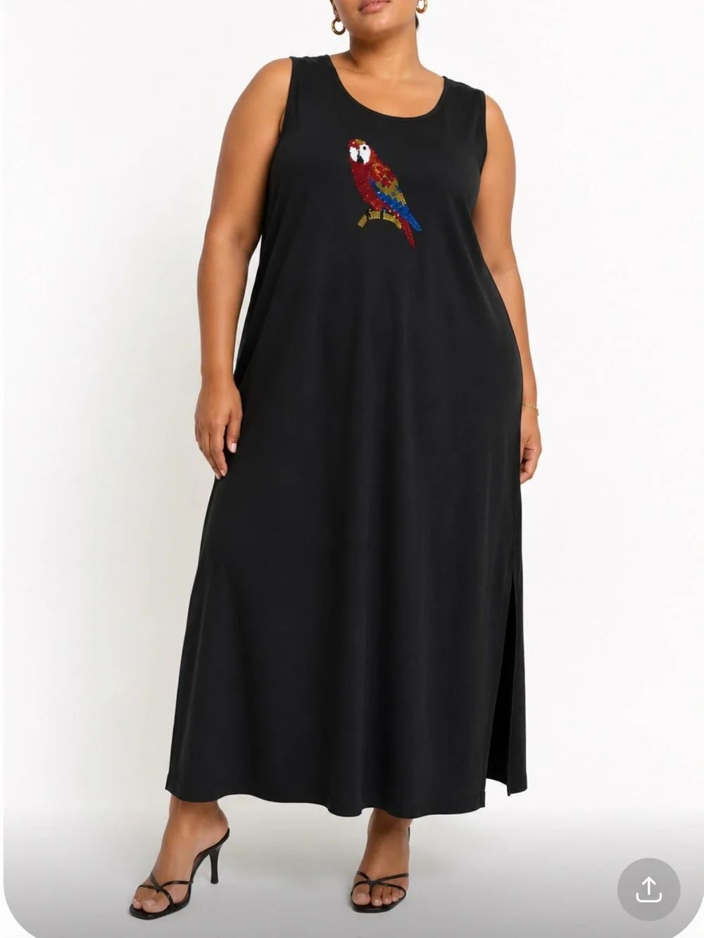 QUACKER FACTORY Black Sleeveless Maxi Dress with Sequin Parrot Size Large